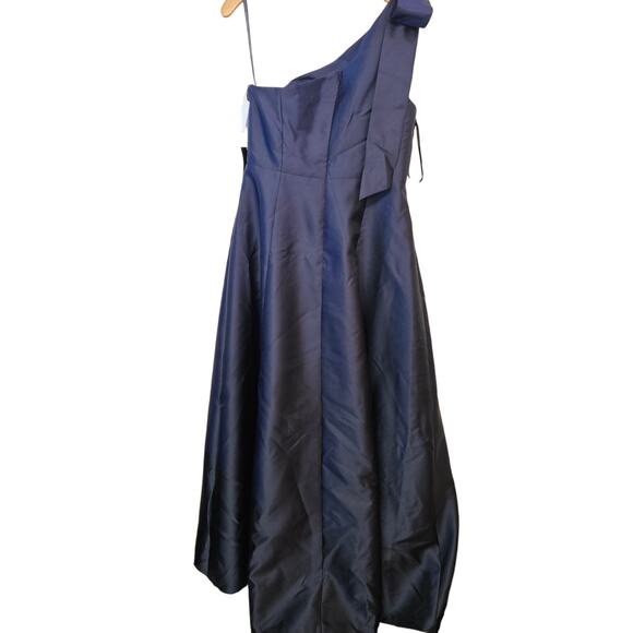 Alfred Sung Midnight One‎ Shoulder Bow Satin Gown Size 12R NWT Holidays Party - Picture 2 of 9